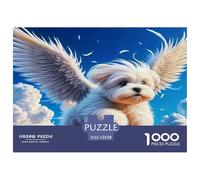 Puzzle 1000 pièces Chien Mignon pour Adultes Papier recy hien Tout Doux Ailes d'ange Nuages Volants Cadeau et activité Amusants pour la Maison Excellente idée Cadeau 52 x 38 cm /1000p