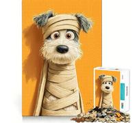 Puzzle 1000 pièces Chien Momie de Dessin animé sur Fond Orange Découpe Impeccable Jeu de logique Amusant Jeu Gratuit Activité d'anniversaire (50x75cm)