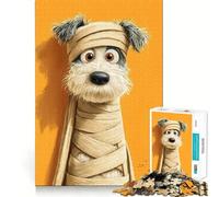 Puzzle 1000 pièces Chien Momie Dessin animé sur Fond Orange Découpe soignée Décoration Jeu de logique et de Calme Idée Cadeau Noël (38x26cm)