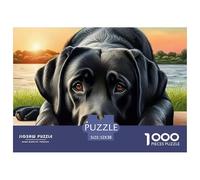 Puzzle 1000 pièces Chien Noir Couchant Stimulant - Labrador Noir lac Coucher de Soleil pour Homme et Femme, Papier recyclé, Jeu éducatif 52x38cm