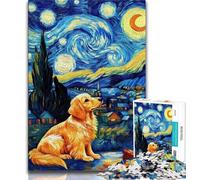 Puzzle 1000 pièces Chien Nuit Étoilée pour Adolescents, Soulagement du Stress, Défi Difficile, Renforcement de l'amour Entre Couples 38x26cm
