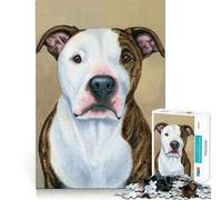Puzzle 1000 pièces Chien Pitbull bringé Bords impeccables Casse-tête Amusant Cadeau détente Jeu Cadeau d'anniversaire Artistique (50x75cm)