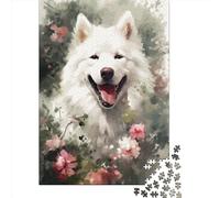 Puzzle 1000 Pièces Chien Samoyède pour Adultes Adolescents Puzzle Puzzle en Papier Jeux de Puzzle Relaxant Puzzle 1000 Pièces (38x26cm)