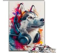 Puzzle 1000 pièces Chiens colorés en Bois, idée Cadeau pour Les fêtes, Illustration Humoristique, Illustration détaillée 50x75cm. Un pour Noël ou Un Anniversaire.