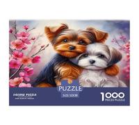 Puzzle 1000 pièces Chiens Mignons pour Adultes - Papier Recy eux Yorkshires Branche de Fleurs Roses Cadeau Cosy et Amusant pour la Maison Excellente Idée Cadeau 52x38cm/1000Pièces