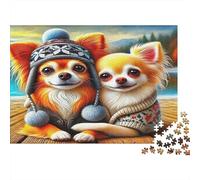 Puzzle 1000 pièces Chihuahua Chapeau Hiver, cérébral, Carton Premium, Adolescents, Cadeau Anniversaire, 70x50 cm