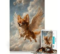 Puzzle 1000 pièces Chihuahua Marron avec Ailes d'ange Jeu d'articulation Fine,Amusant et cognitif,Jeu Calme,Cadeau d'anniversaire Artistique (50x75cm)