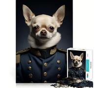 Puzzle 1000 pièces Chihuahua Officier Militaire Découpe précise Jeu d'art et de développement cognitif Loisirs Amusants Cadeau apaisant de Noël (50x75cm)