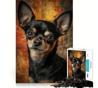 Puzzle 1000 pièces Chihuahua Portrait Oreilles dressées,Yeux Grands Ouverts Découpe précise Jouet d'art et de développement cognitif Loisirs Amusants Cadeau apaisant de Noël (50x75cm)