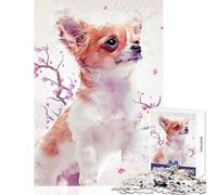 Puzzle 1000 pièces Chihuahua Sakura Jouet à Peindre décoration Murale Jeu Familial avec Poster et fiche de Questions Assortis Dimensions 38x26cm