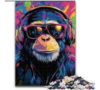 Puzzle 1000 pièces Chimpanzé avec Casque Audio, Jeux éducatifs, Jouets à Faire soi-même, avec Affiche et fiche de Questions Assorties, pour Les 14 Ans et Plus (50x75cm)
