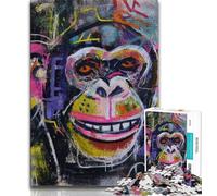 Puzzle 1000 pièces Chimpanzé Basquiat, Difficile à compléter mais Amusant et Humoristique avec Affiche et Feuille de Questions Assorties 38x26cm