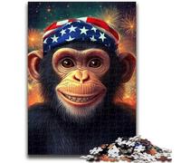 Puzzle 1000 pièces Chimpanzé Drapeau Américain pour Adultes, Difficile à Compléter, mais Amusant et Humoristique, Décoration et Cadeaux Uniques pour la Maison (38x26cm)