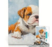 Puzzle 1000 pièces Chiot Bouledogue Peinture à l'huile Bords Parfaits Jeu cognitif Jeu de Relaxation Décoration Artistique de Noël (38x52cm)