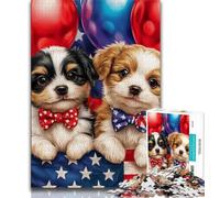 Puzzle 1000 pièces Chiot Drapeau Américain Puzzle 1000 pièces pour Ados et Adultes avec Affiche et fiche de Questions-réponses pour Les 14 Ans et Plus (26x38cm)