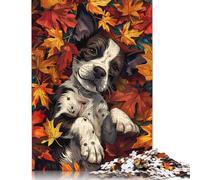 Puzzle 1000 pièces Chiot Feuilles d'automne Chien Puzzle en Papier pour Adultes (18 Ans et Plus) Jeu intellectuel 38 x 26 cm / 1000 pièces