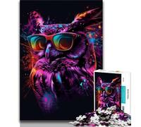 Puzzle 1000 pièces Chouette avec Lunettes de Soleil pour Adultes 1000 pièces Jouets éducatifs Jeux Anti-Stress liste de souhaits avec Père Noël (26x38cm)