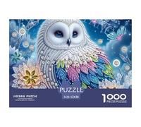Puzzle 1000 pièces Chouette Blanche Florale Art Décoratif, Jeu Difficile Décoration Murale, Éducatif Adulte Enfant 52x38cm