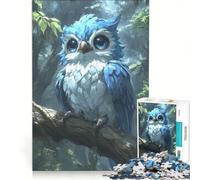 Puzzle 1000 pièces Chouette Bleue perchée sur Une Branche, Jouet à Monter soi-même, activité familiale, avec des pièces de Formes aléatoires Parfaitement emboîtables 50x75cm