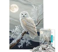 Puzzle 1000 pièces Chouette des neiges perchée au Clair de Lune Jeu addictif pour cultiver la Patience Décoration Amusante Cadeau d'anniversaire Parfait (Dimensions 38x52cm)