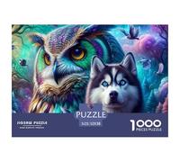 Puzzle 1000 pièces Chouette Husky Forêt Fantastique, Jeu Difficile Éducatif, Idée Cadeau Homme Femme Décoration 52x38cm