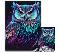 Puzzle 1000 pièces Chouette Néon pour Adultes, décoration d'intérieur, pour Noël et Le Nouvel an, 26x38cm/10,23x14,96 Pouces