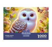Puzzle 1000 pièces Chouette Printemps Papillons Jardin, Très Difficile Éducatif Anti-Stress, Idée Cadeau Adulte 52x38cm