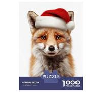 Puzzle 1000 Pièces Christmas Fox Wearing A Santa Hat pour Adolescents - Jeu De Réflexion - Cadeaux pour Femmes - Idées Cadeaux Uniques pour Un Anniversaire Ou Noël 38x26cm/1000pcs