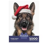 Puzzle 1000 Pièces Christmas German Shepherd Dog with Santa Hat Puzzles pour Adultes, Jeu Familial, Améliore La Mémoire, Offrez-Les en Cadeau À Toute La Famille 52x38cm/1000pcs