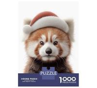 Puzzle 1000 Pièces Christmas Red Panda with Santa Hat Puzzles pour Adultes, Jeu Familial, Améliore La Mémoire, Offrez-Les en Cadeau À Toute La Famille 38x26cm/1000pcs