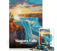 Puzzle 1000 pièces Chutes du Niagara Coucher de Soleil Découpe Impeccable Jeu Amusant et Gratuit Cadeau Artistique de Noël (50x75cm)