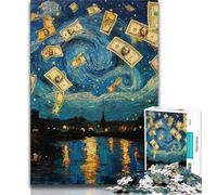 Puzzle 1000 pièces Ciel Nocturne Billets de Dollars Puzzles 1000 pièces pour Adultes Cadeaux avec Affiche et fiche de Questions Assorties pour Les 14 Ans (26x38cm)