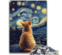 Puzzle 1000 pièces Ciel Nocturne Chat Orange Puzzles pour Adultes, Anti-Stress Staycation Tue Le Temps Améliorer l'amour Entre Couples (26x38cm)