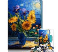 Puzzle 1000 pièces Ciel Nocturne Tournesols Adolescent Puzzle, Défi d'intelligence cérébrale Jouets addictifs pour la décoration de la Maison (Taille 38x26cm)