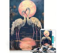Puzzle 1000 pièces Cigognes sous Une Lune Rose Jeu de réflexion détente intellectuelle pour Toute la Famille 38x26cm
