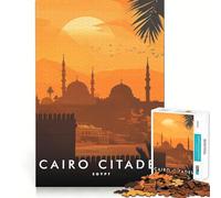 Puzzle 1000 pièces Citadelle du Caire Coucher de Soleil Pièces nettes et découpées Jeu de développement cognitif Moment de Calme et de Divertissement Décoration de Noël (50x75cm)