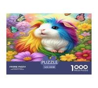 Puzzle 1000 Pièces Cochon d’Inde Défiant - Pelage Arc-en-Ciel, Fleurs, Joueur et Vivant, Homme Femme, Puzzle Adulte, Cadeau, Décor Mural, 52x38cm