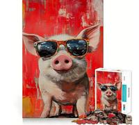 Puzzle 1000 pièces Cochon Détendu en Lunettes de Soleil Jeu de Découpe sans Couture Activité Mentale Intelligente et Paisible Cadeau d'anniversaire Amusant (38x52cm)