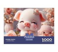 Puzzle 1000 pièces Cochon Mignon Pleure Jardin Rose - Papier recy coration Murale et Cadeau 52x38cm/1000pcs