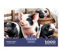 Puzzle 1000 Pièces Cochonneaux dans l'Enclos Jeu Familial Complet, Cochons Tachetés Panier Clôture, Cadeaux Hommes Femmes Décoration Maison 70x50cm