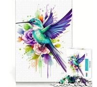Puzzle 1000 pièces Colibri Aquarelle pour Adultes Jeu de réflexion Amusant Technologie de découpe Laser avancée Défi Stimulant pour Passer Le Temps (38x26cm)