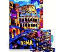 Puzzle 1000 pièces Colisée de Rome pour Adolescents, Style rétro, aux Couleurs chatoyantes (38x26cm) Décoration Murale apaisante et ludique