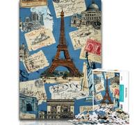 Puzzle 1000 pièces Collage de Timbres de Paris, Difficile à réaliser, mais Amusant et Humoristique, Cadeau d'anniversaire, Cadeaux, décoration Murale (38x26cm)