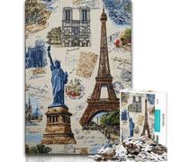 Puzzle 1000 pièces Collage de Timbres de Paris pour Adultes, Jeux éducatifs, décoration d'intérieur, Cadeaux pour Toute la Famille (75x50cm)