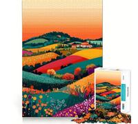 Puzzle 1000 pièces,Collines Italiennes au Coucher du Soleil,Illustration Minimaliste,Découpe précise,Jeu de développement cognitif,Loisirs,Cadeau apaisant pour Noël (50x75cm)