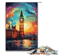 Puzzle 1000 pièces coloré et psychédélique Big Ben et London Eye Puzzles en Bois Puzzles Jeux éducatifs Décoration de la Maison 1000 PCS (38x26cm)