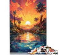 Puzzle 1000 pièces coloré psychédélique, Coucher de Soleil onirique au Bord de la Piscine, difficulté : Jeux éducatifs, Jouets, Cadeaux de Noël, 1000 pièces (75 x 50 cm)