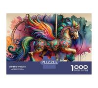 Puzzle 1000 Pièces Colorful Carousel Horse Art Print Puzzle Adulte, Casse-tête, Découpe De Précision, Cadeau Unique pour Anniversaire Et Noël 38x26cm/1000pcs