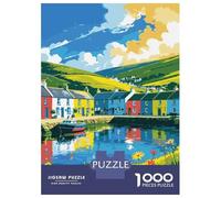 Puzzle 1000 Pièces Colorful Coastal Village Scene Illustration Puzzles pour Adultes - Jeux Relaxants Et Anti-Stress - Idéal comme Cadeau pour Toute La Famille 38x26cm/1000pcs