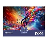 Puzzle 1000 pièces Complexe Explosion Musicale Adulte Enfant Détaillé, Peinture Rêve Fleurs Notes Musicales, Anti-Stress Idée Cadeau 70x50cm